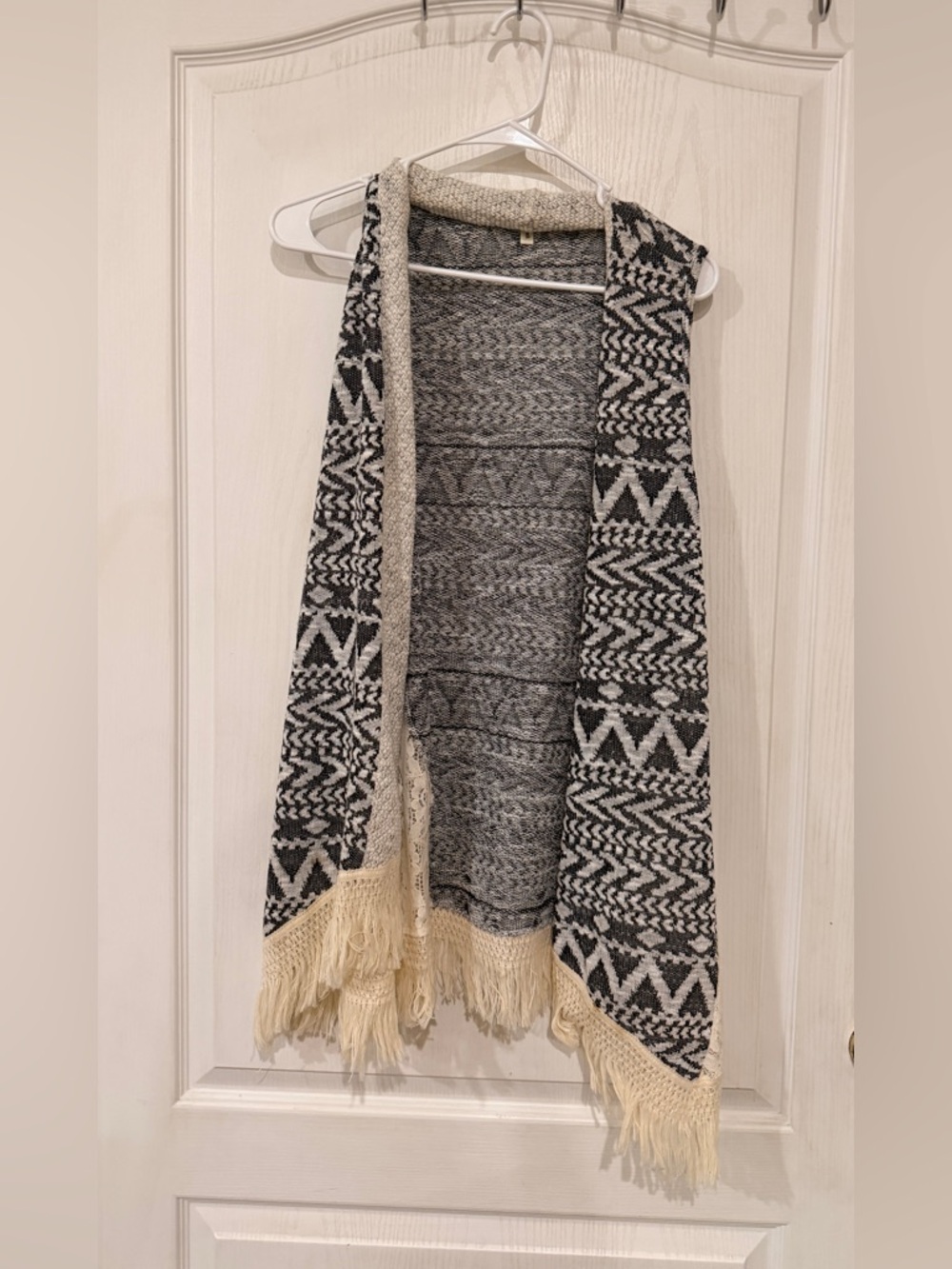 Orange Creek Black & Cream Aztec Fringe Knit Vest